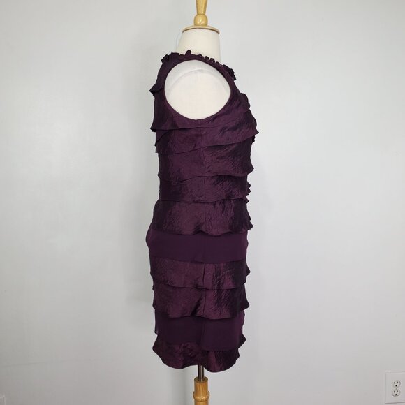 S.L. Fashions Embellished Tiered Layered Sheath Purple Cocktail Dress Size 14 - Picture 9 of 16